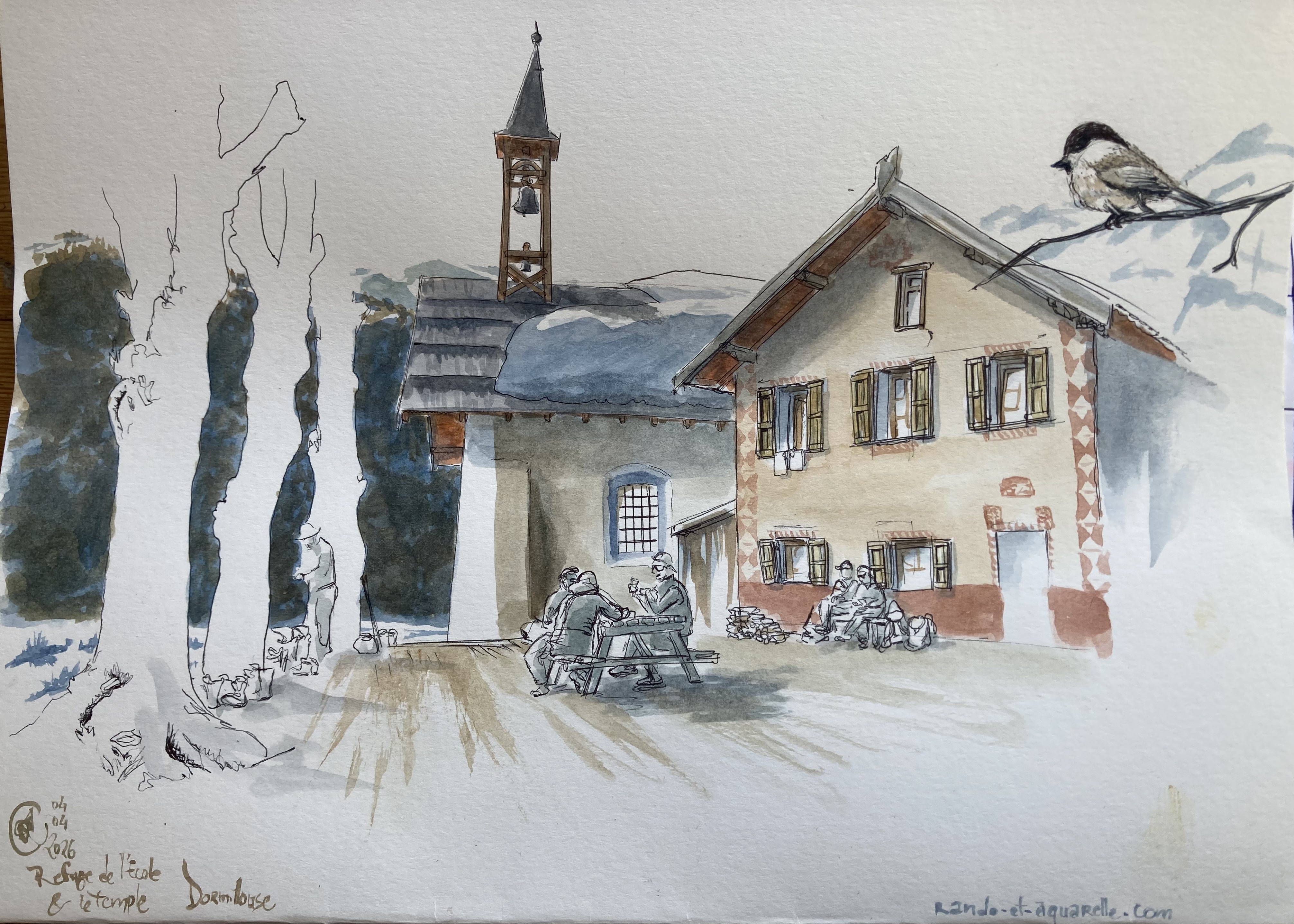 Aquarelle du refuge réalisée par Rando et aquarelle
